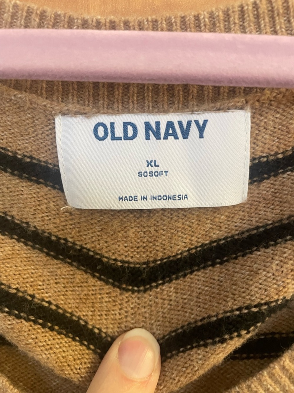 Old Navy Beige V-Neck Sweater with Black Stripes - Picture 4 of 5